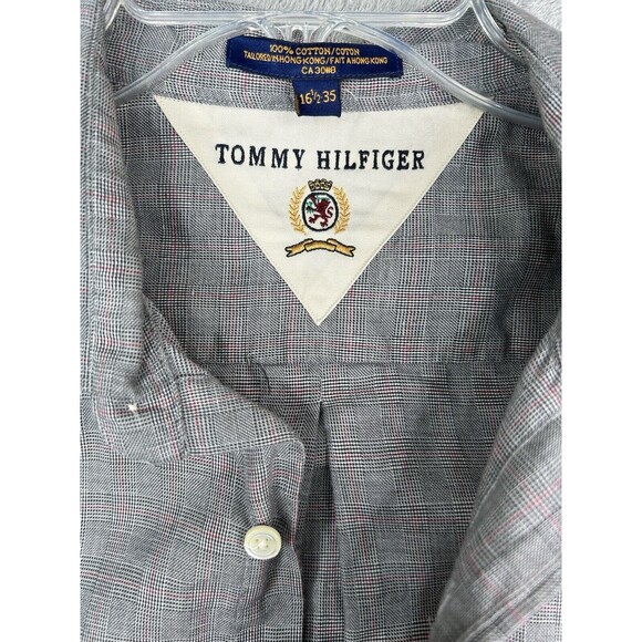 Vtg Tommy Hilfiger Shirt Men's Sz 16.5 35 Gray Long Sleeve Windowpane Pattern - Picture 7 of 7